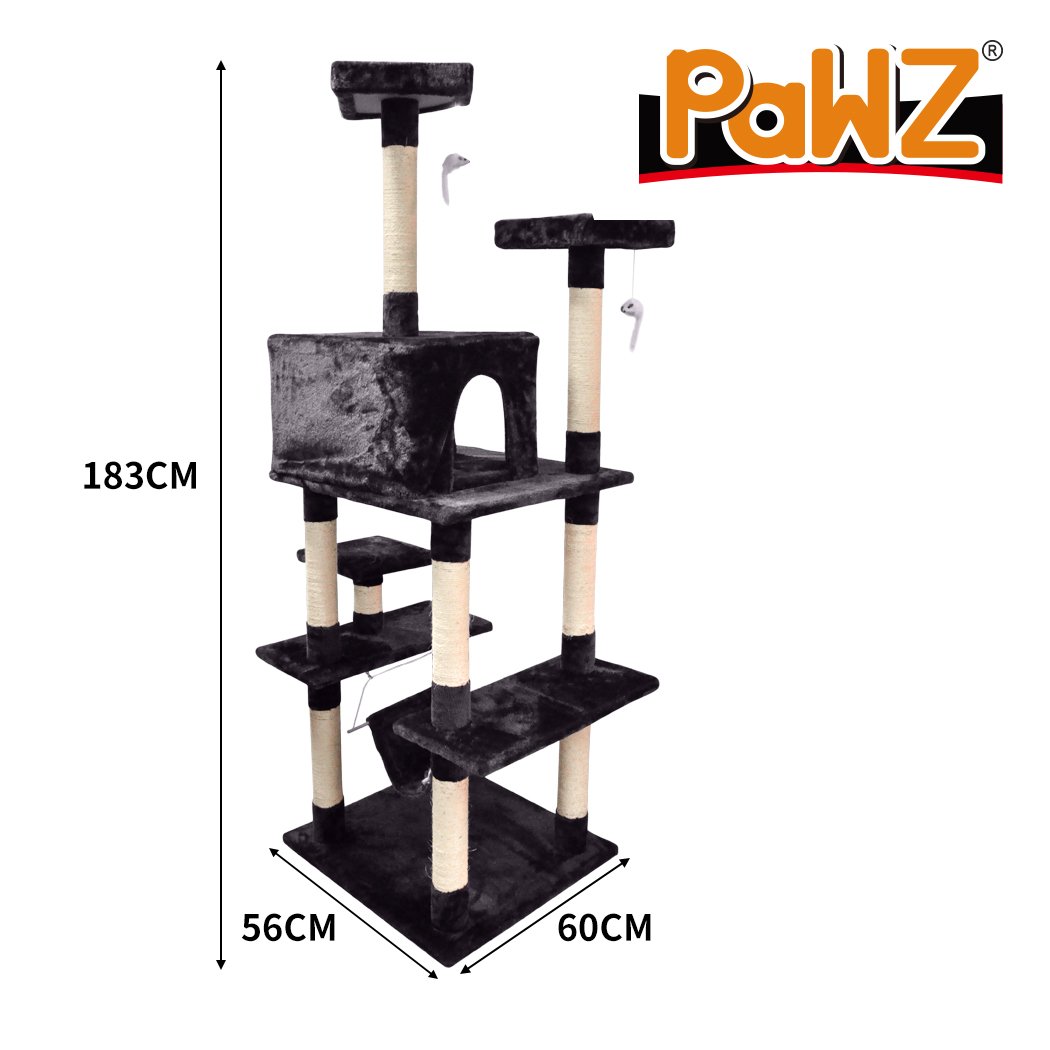 PaWz 1.83M Cat Scratching Post Tree House with plush velvet cover and natural sisal posts, designed for climbing and scratching.